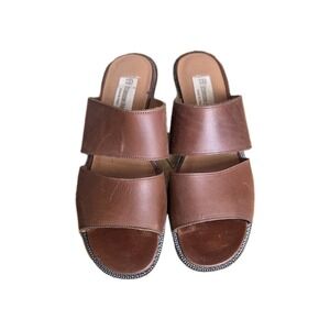 Etienne Aigner Adair‎ Brown Leather Thick Strap Slide On Sandals Sz 7.5 Classic